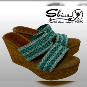 Sbicca Vintage Collection Wedge Platform Boho Beachy Summer Vacation Sandals 9.5